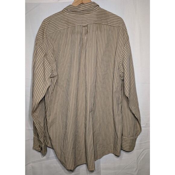 Izod Jeans Striped Button Down Shirt Mens Size XXL Cotton Textured Tan Brown NWT - Picture 6 of 10